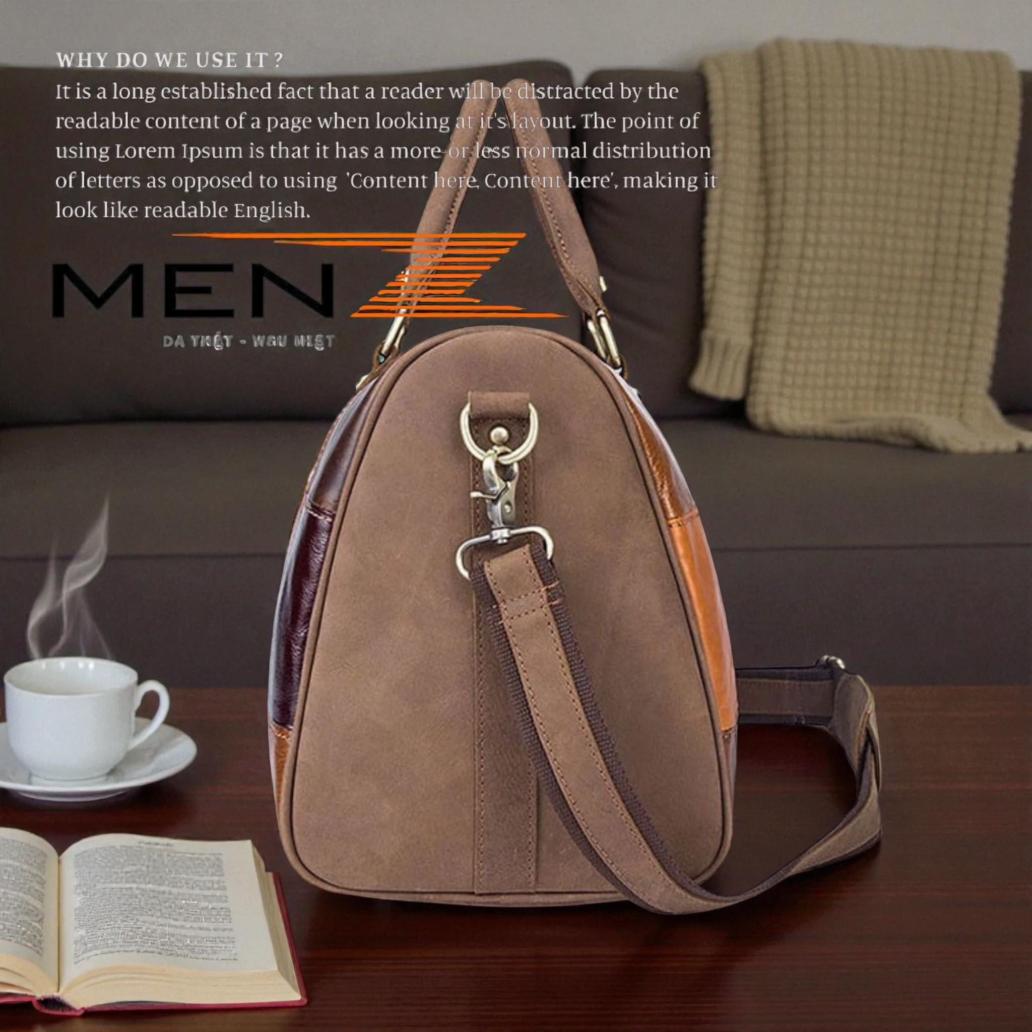 cạnh hông túi trống da bò menz