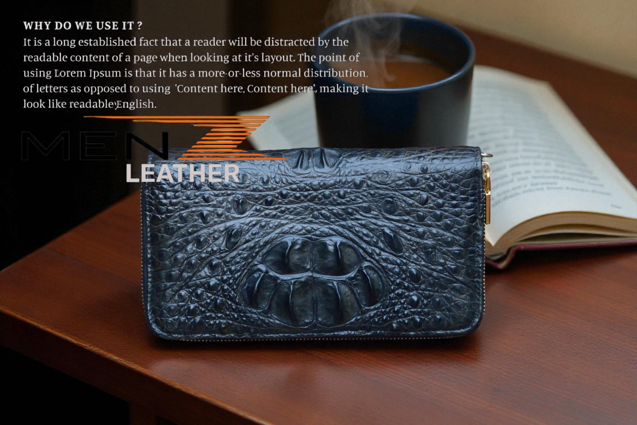 Bóp Da Cá Sấu Cầm Tay Màu Đen 2 Khóa Kéo MenZ Leather