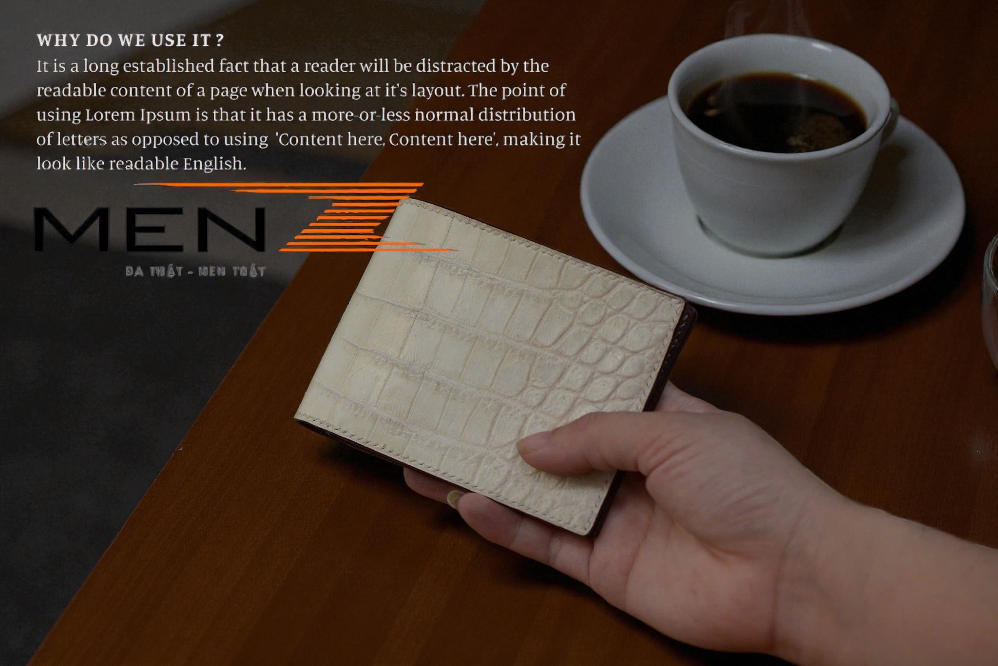 ví nam da cá sấu bạch tạng khâu tay thủ công menz