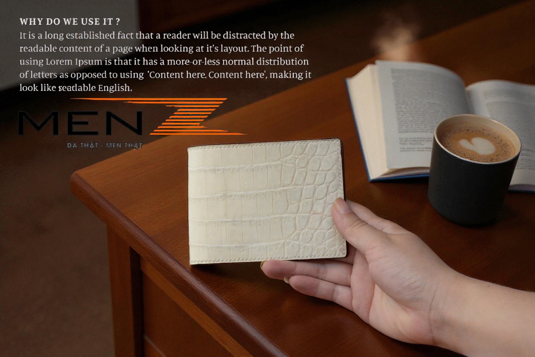 ví nam da cá sấu bạch tạng khâu tay thời trang menz