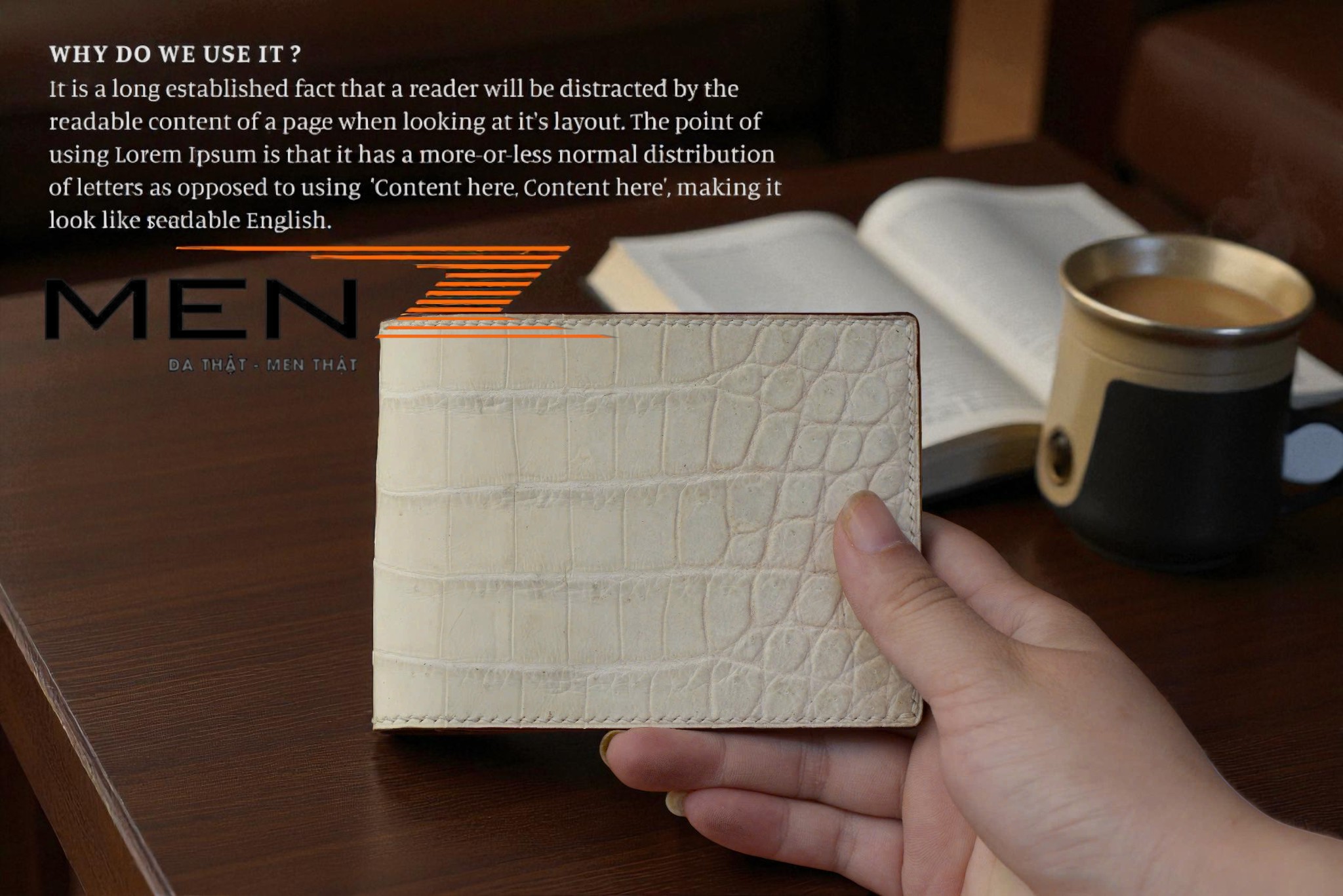 Ví da cá sấu bạch tạng handmade hợp mệnh Thủy - Menz