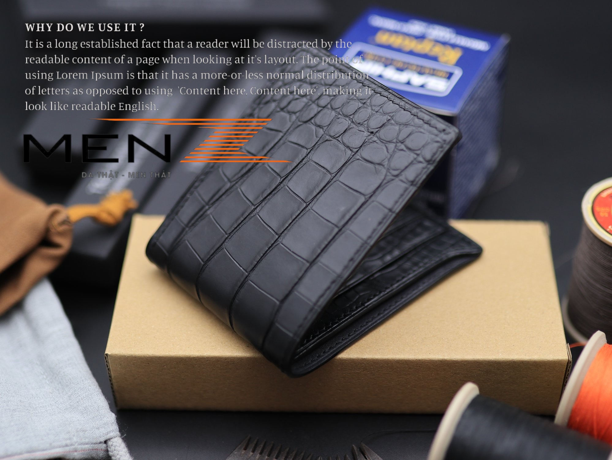 ví nam da cá sấu bụng khâu tay thủ công menz