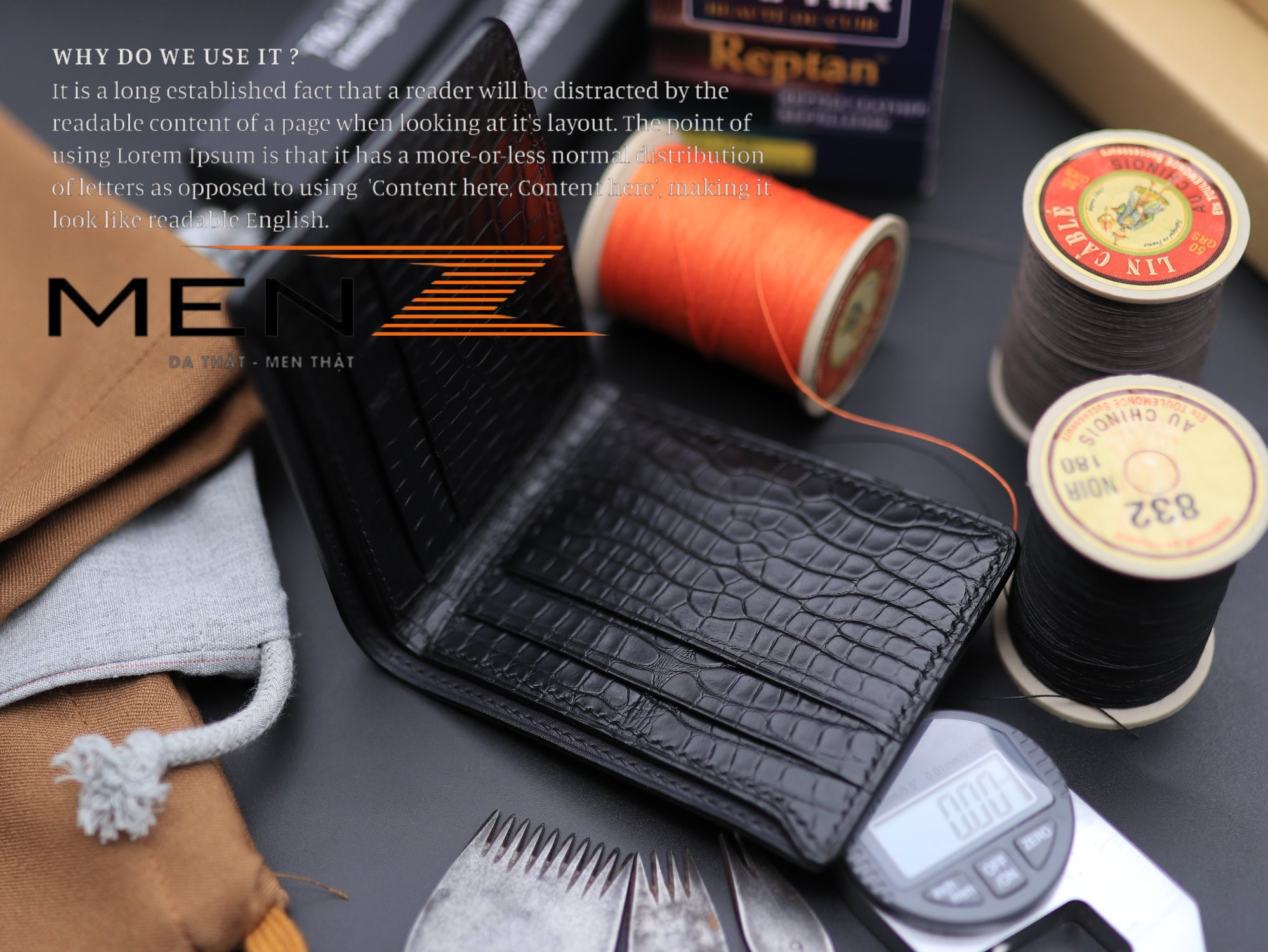 bóp nam da cá sấu khâu tay thủ công