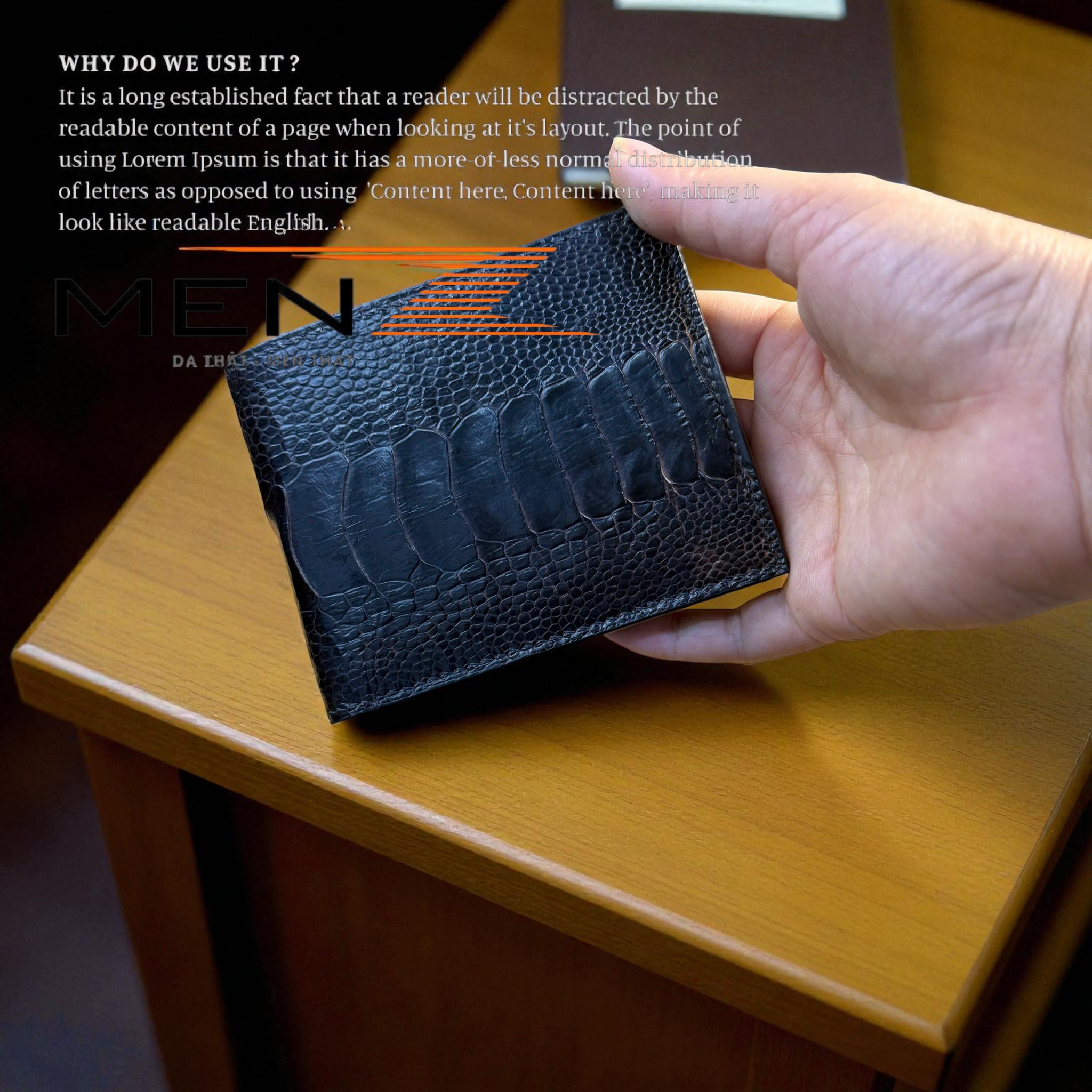 bóp nam da chân đà điểu khâu tay thủ công menz