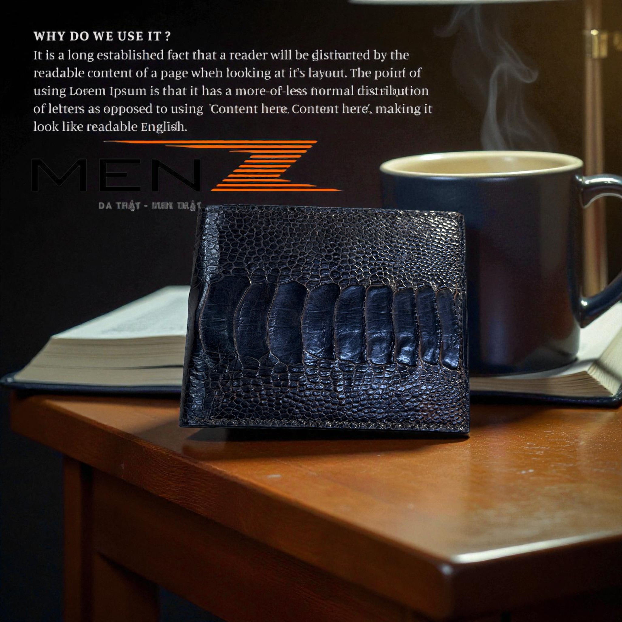 ví da chân đà điểu handmade menz