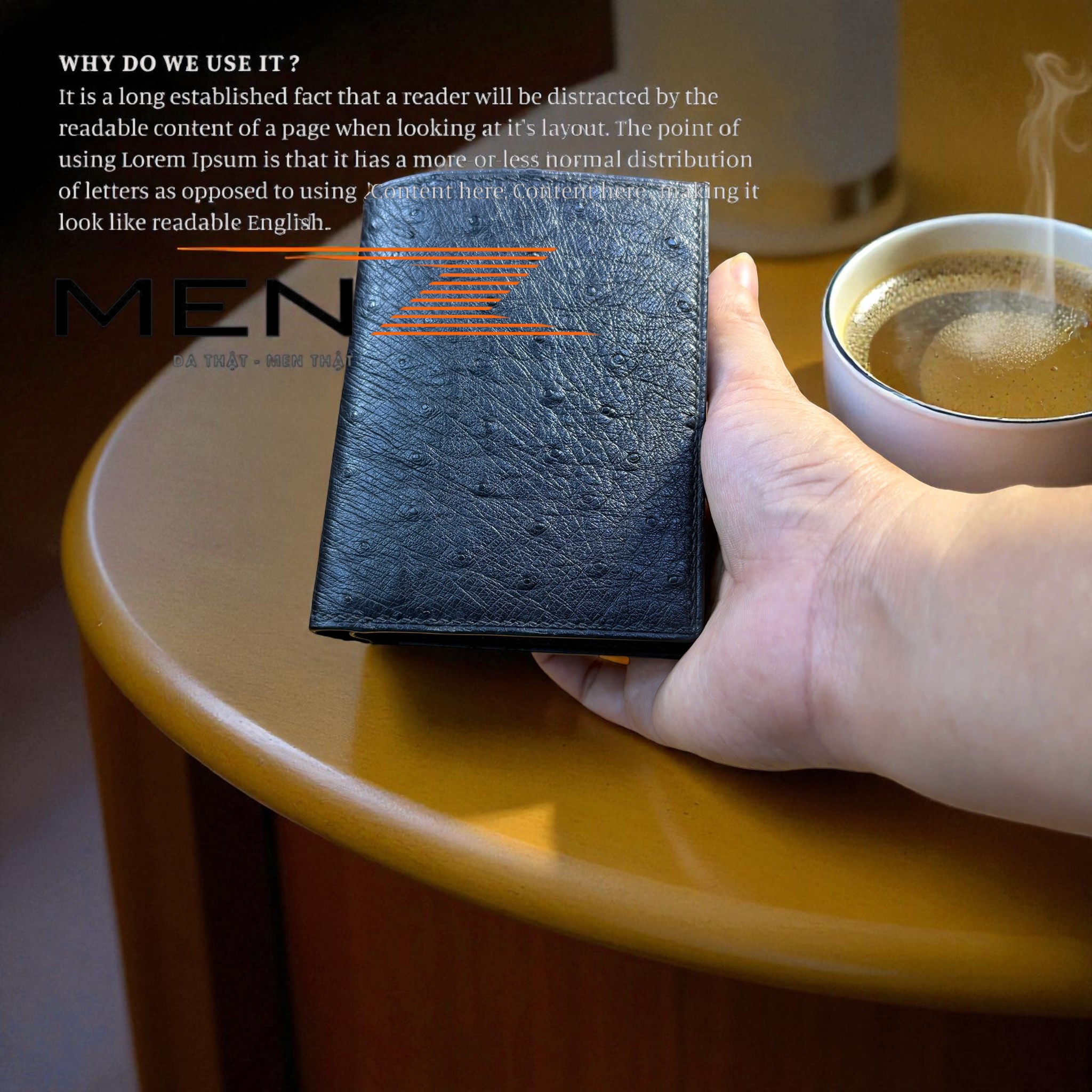 bóp đứng nam da đà điểu khâu tay thủ công thời trang menz