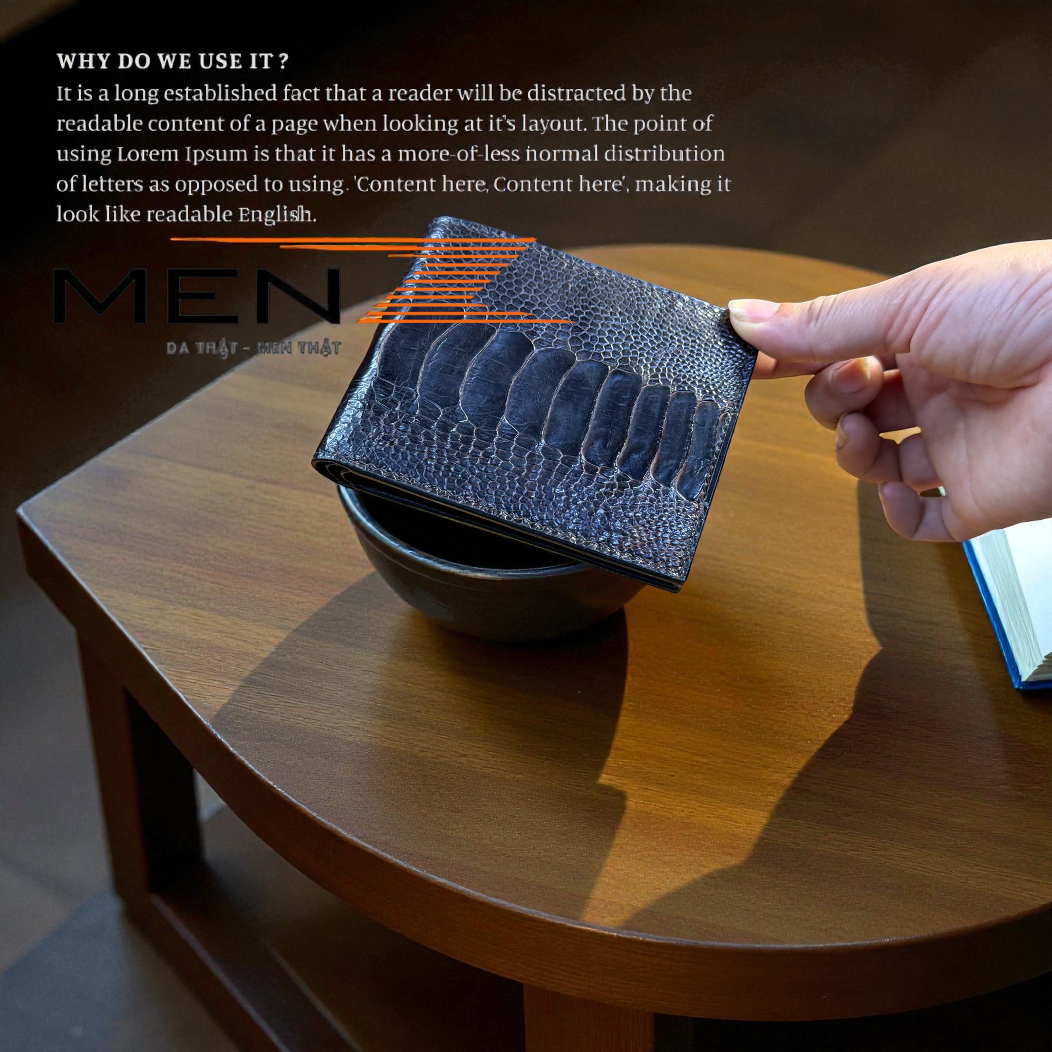 ví nam da đà điểu khâu tay thủ công menz