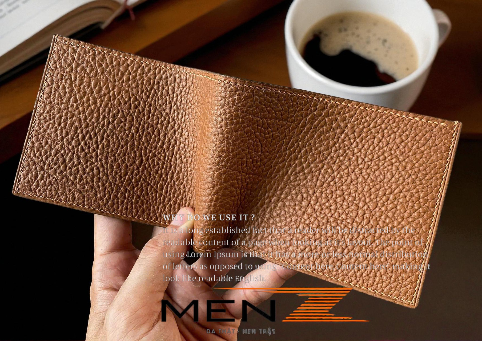 Ví da nam khâu tay thủ công da TOGO nhập 100%