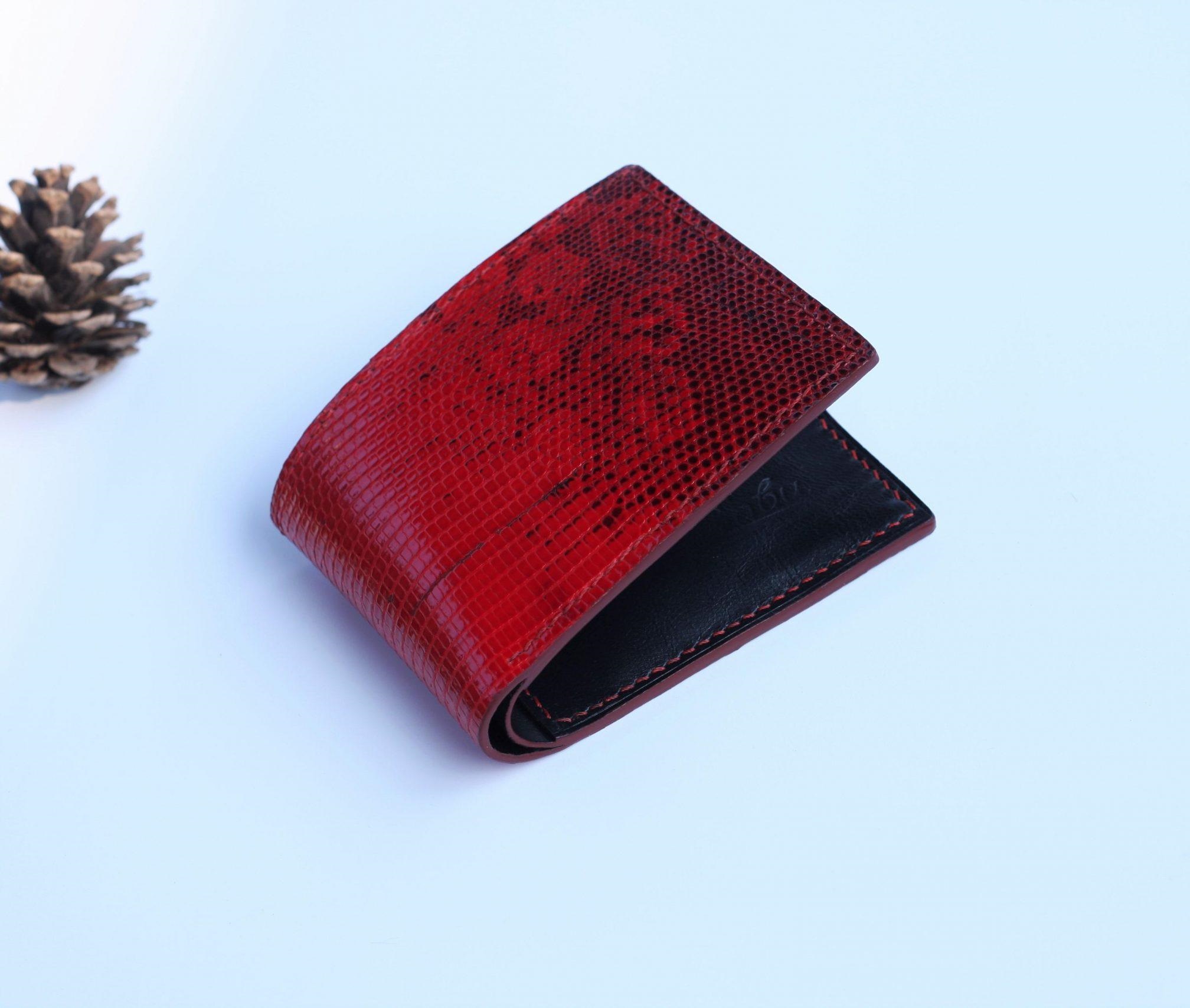 ví nam da kỳ đà handmade màu đỏ hợp mệnh thổ menz leather