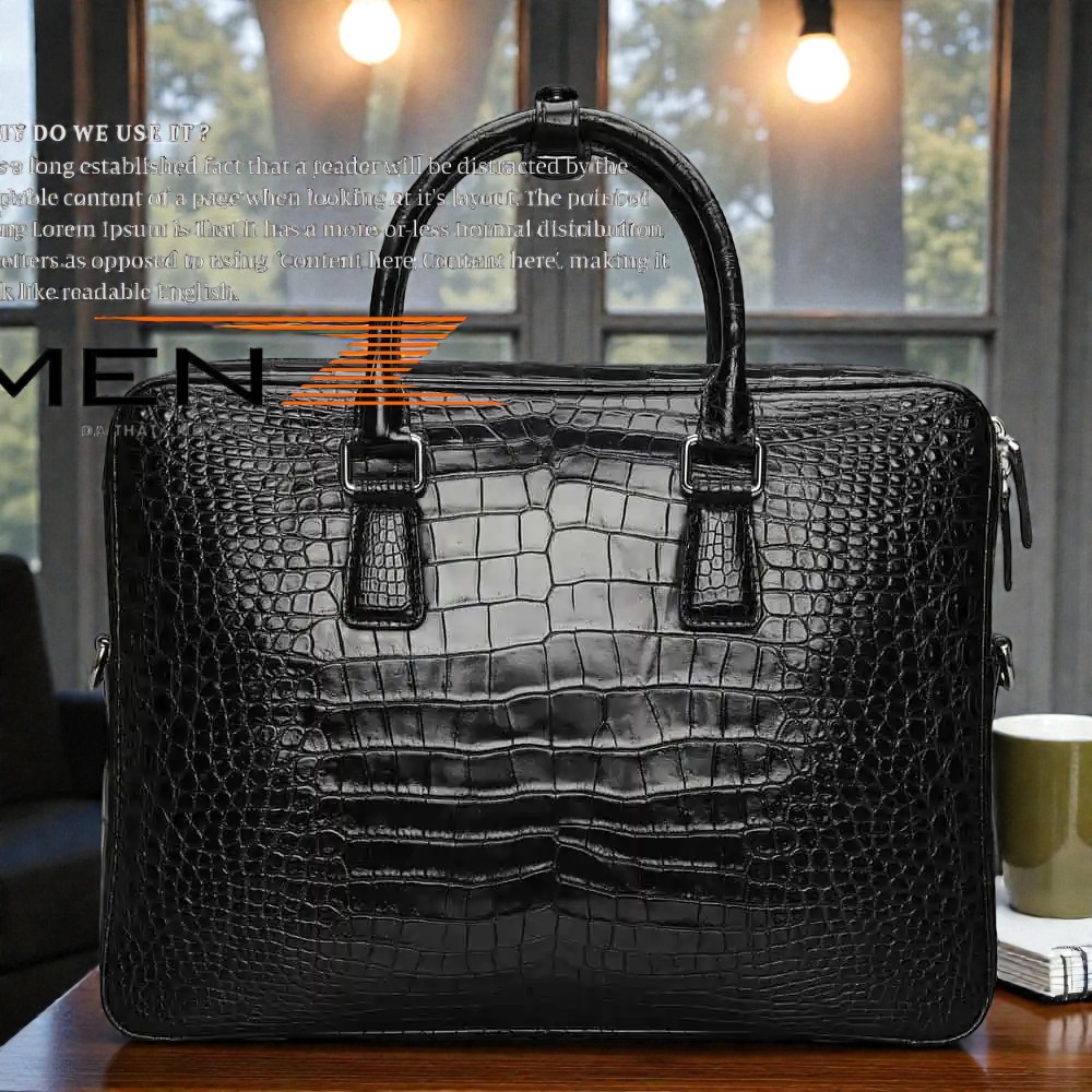 Cặp da công sở da cá sấu handmade MenZ với đường may thủ công tinh xảo