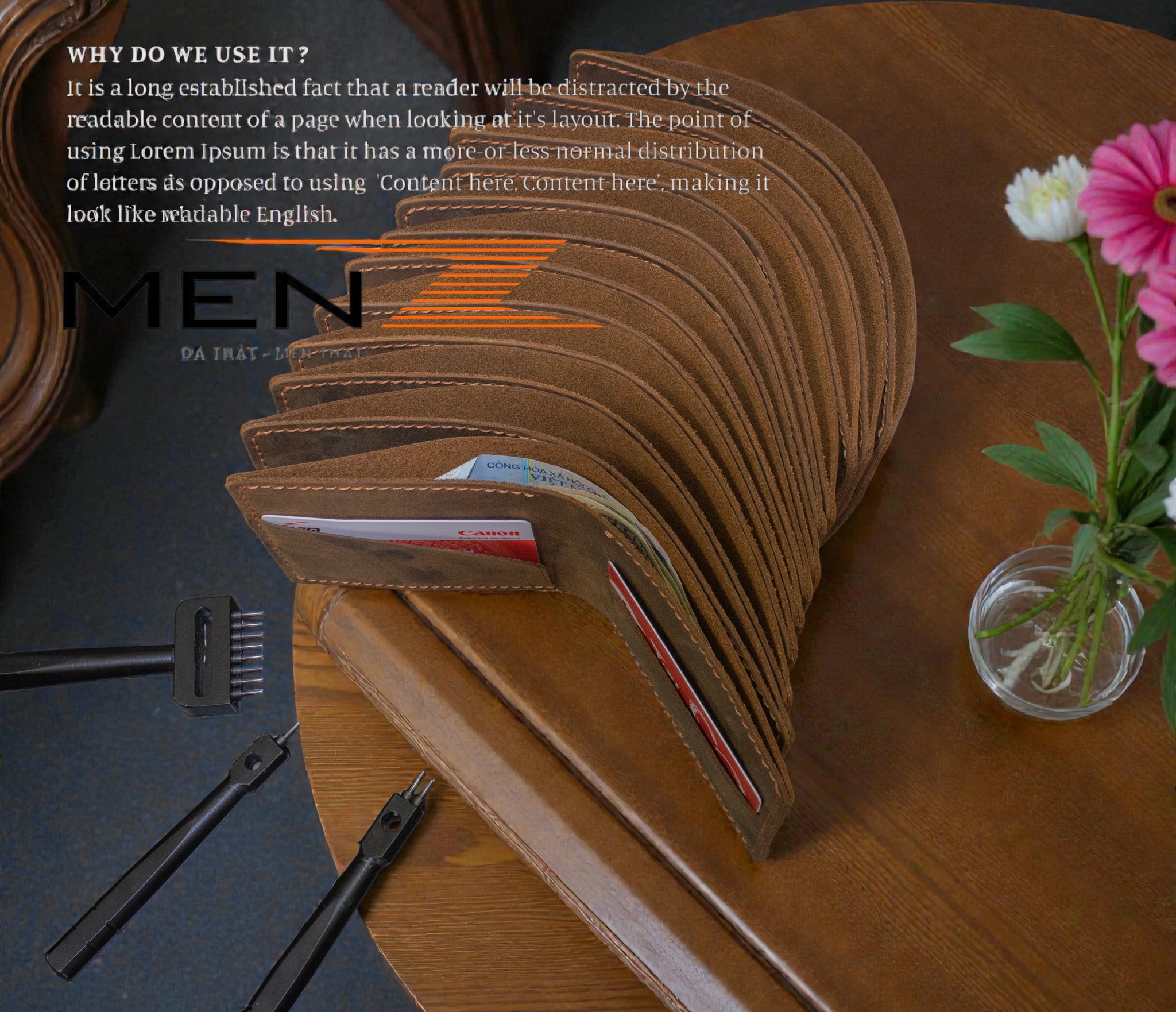 Ví nam da sáp màu nâu đậm cổ điển