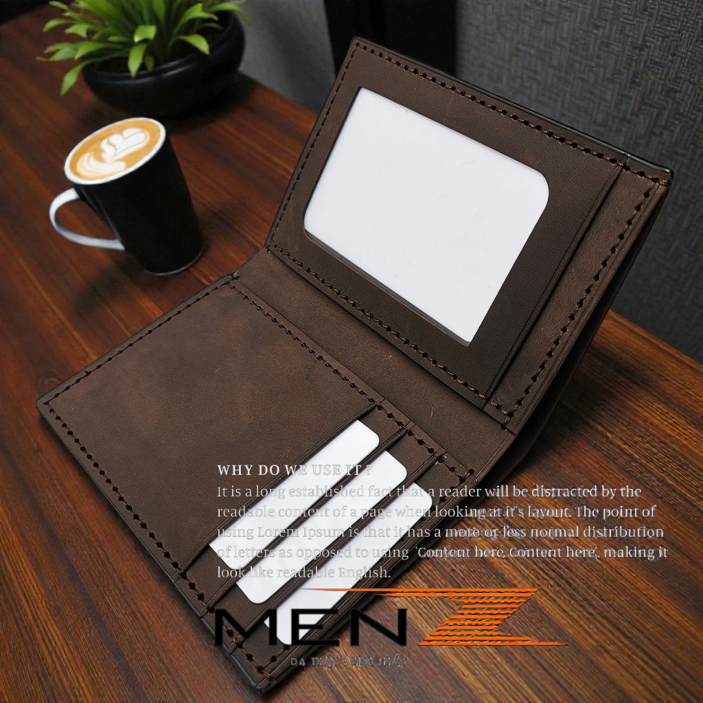 ví da nam kiểu đứng khâu thủ công hàng hiệu menz