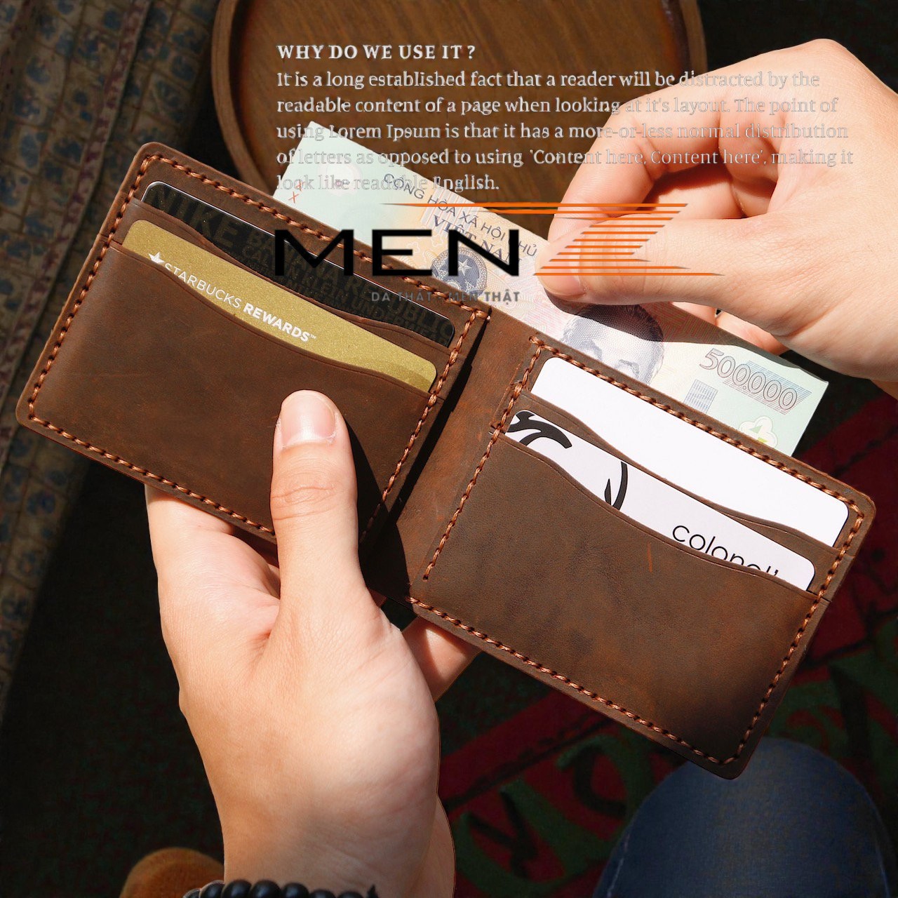 Góc cận chất liệu da sáp của ví nam