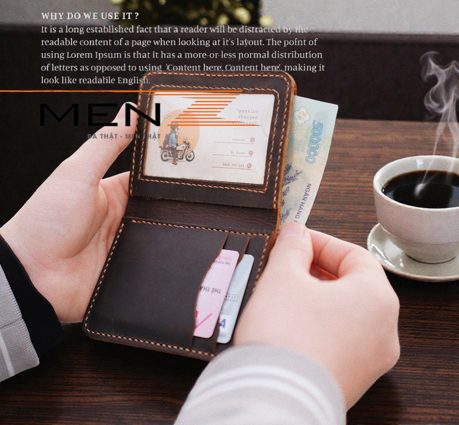 Ảnh cận chất da ví nam da sáp handmade