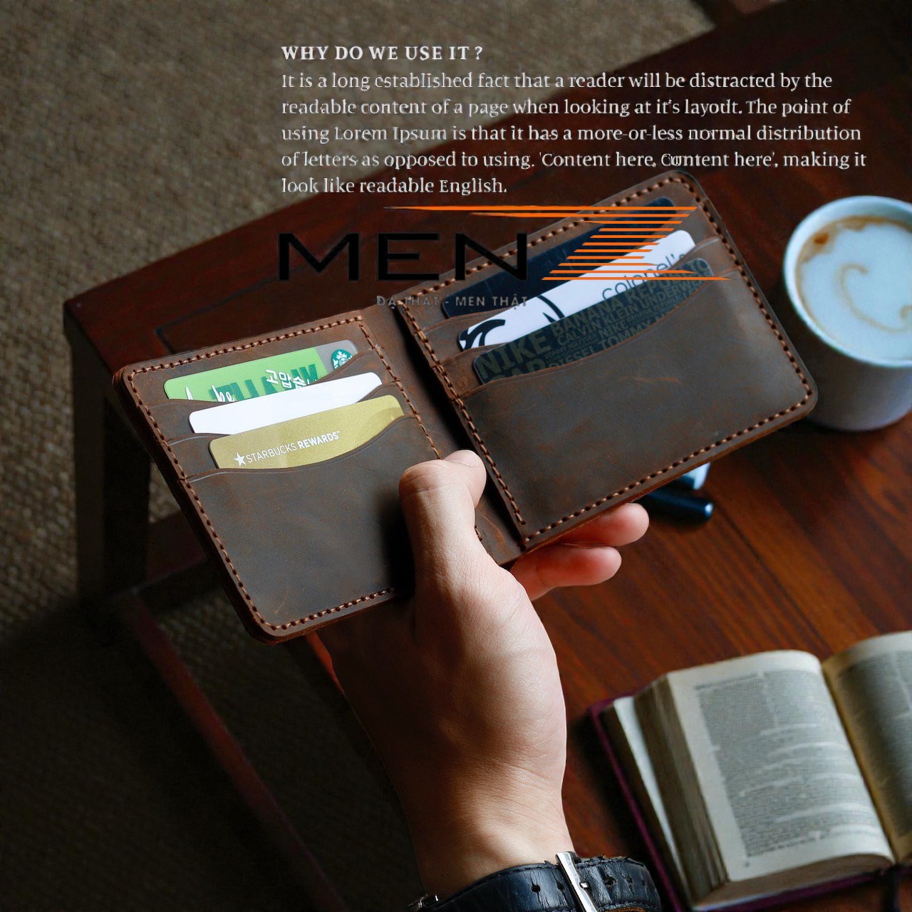 Ảnh ví da nam handmade kích thước 9 x 12.5cm