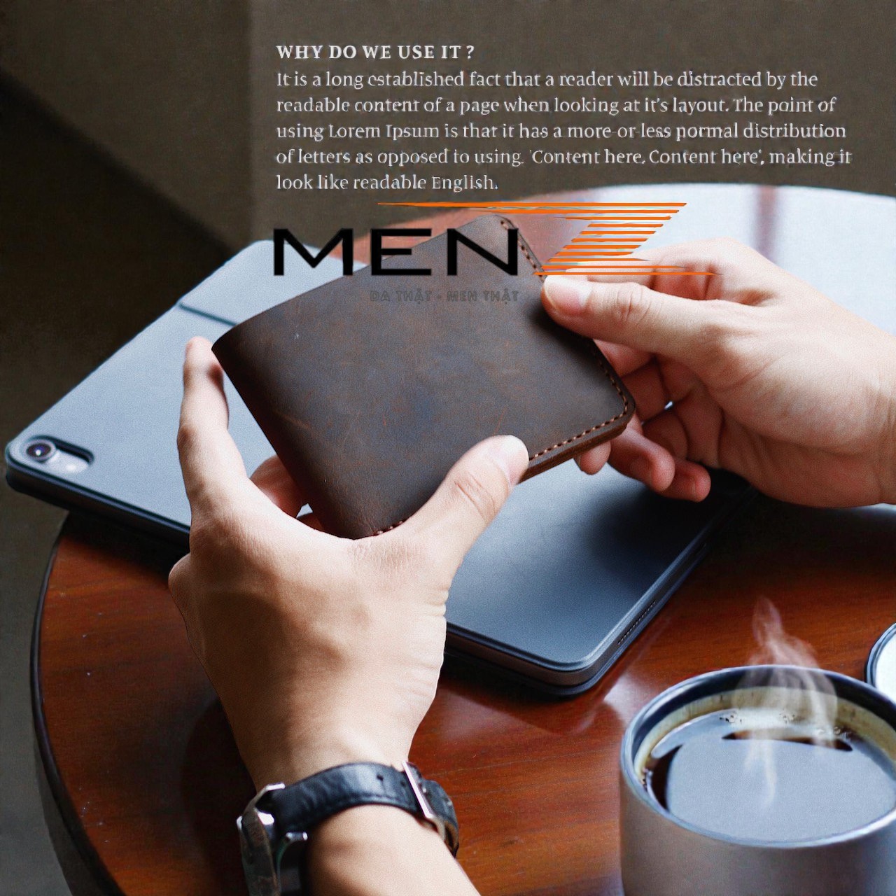 Ví da nam handmade màu nâu đậm cá tính