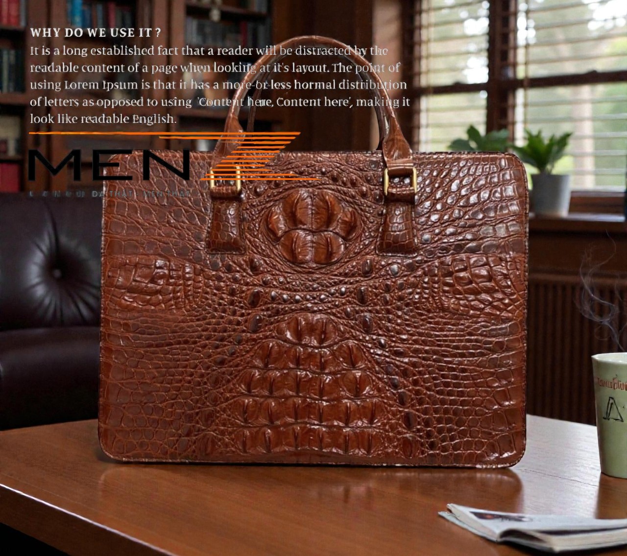 Chi tiết cận cảnh vân da tự nhiên độc đáo của túi nam da cá sấu thật MenZ