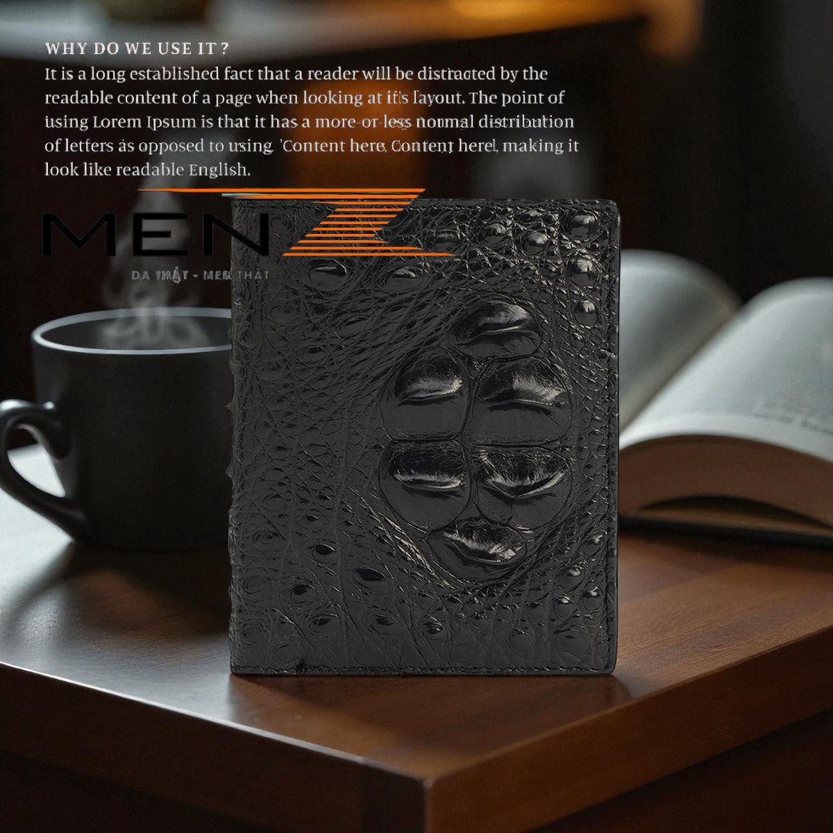 ví da cá sấu thật kiểu đứng hàng hiệu MenZ