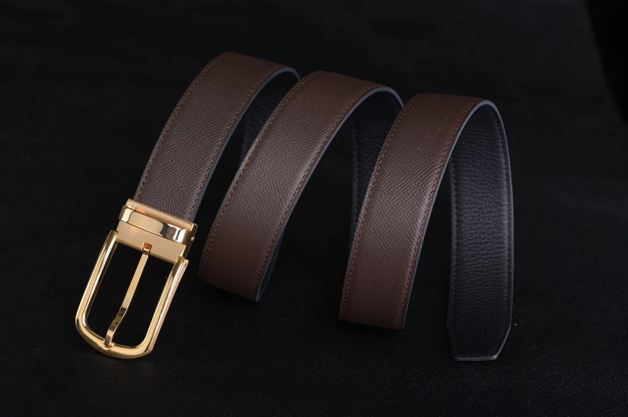 thắt lưng nam da epsom màu nâu đất hợp mệnh thổ