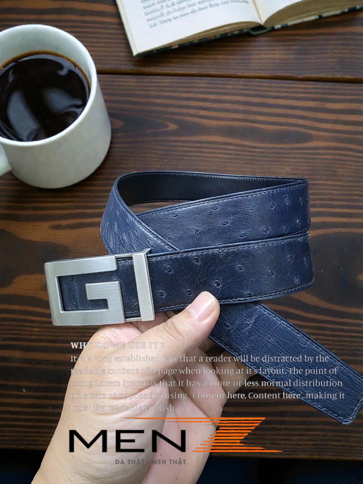 dây lưng nam da đà điểu handmade