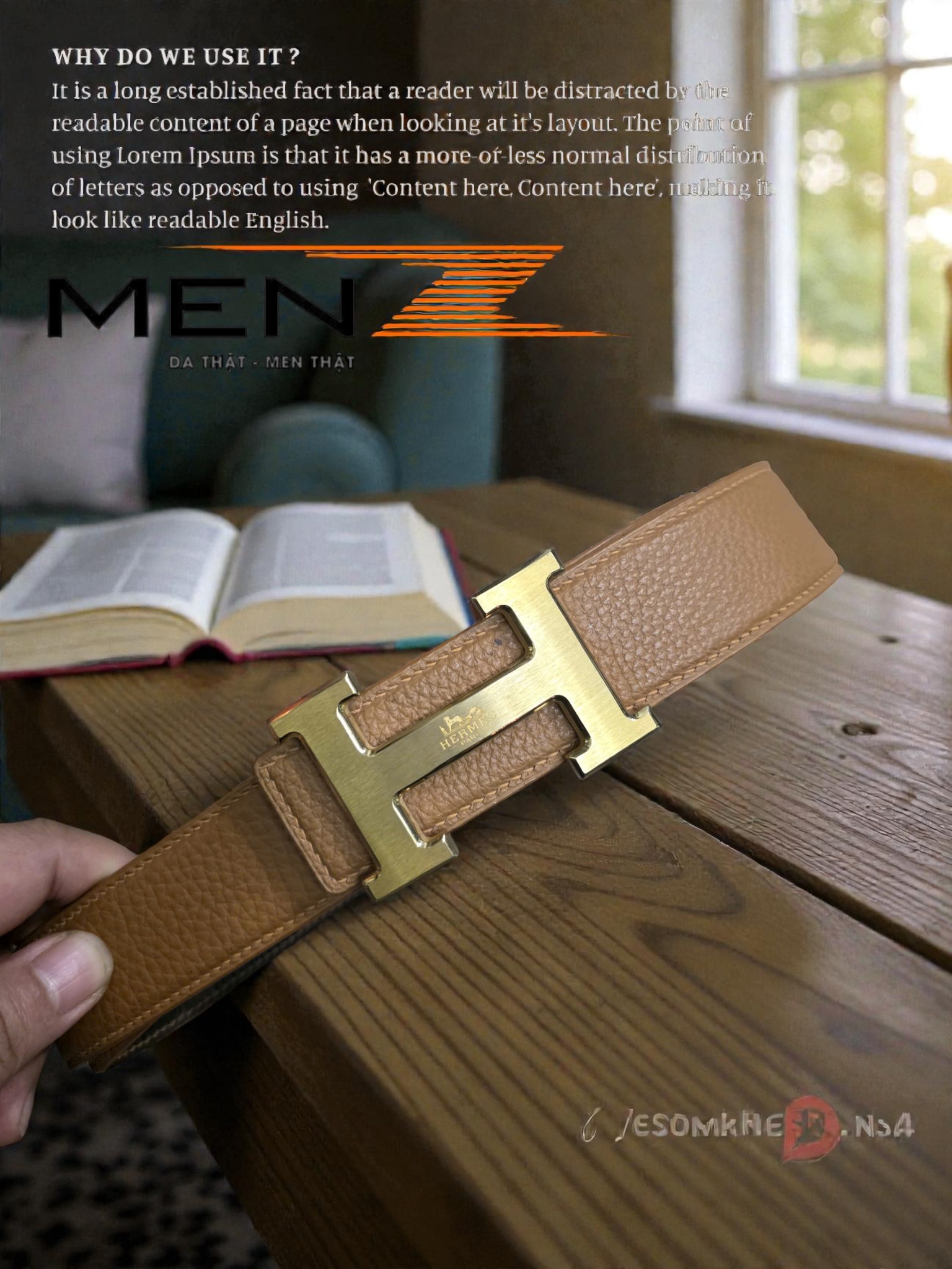 Ảnh chụp góc nghiêng thắt lưng nam da togo hàn