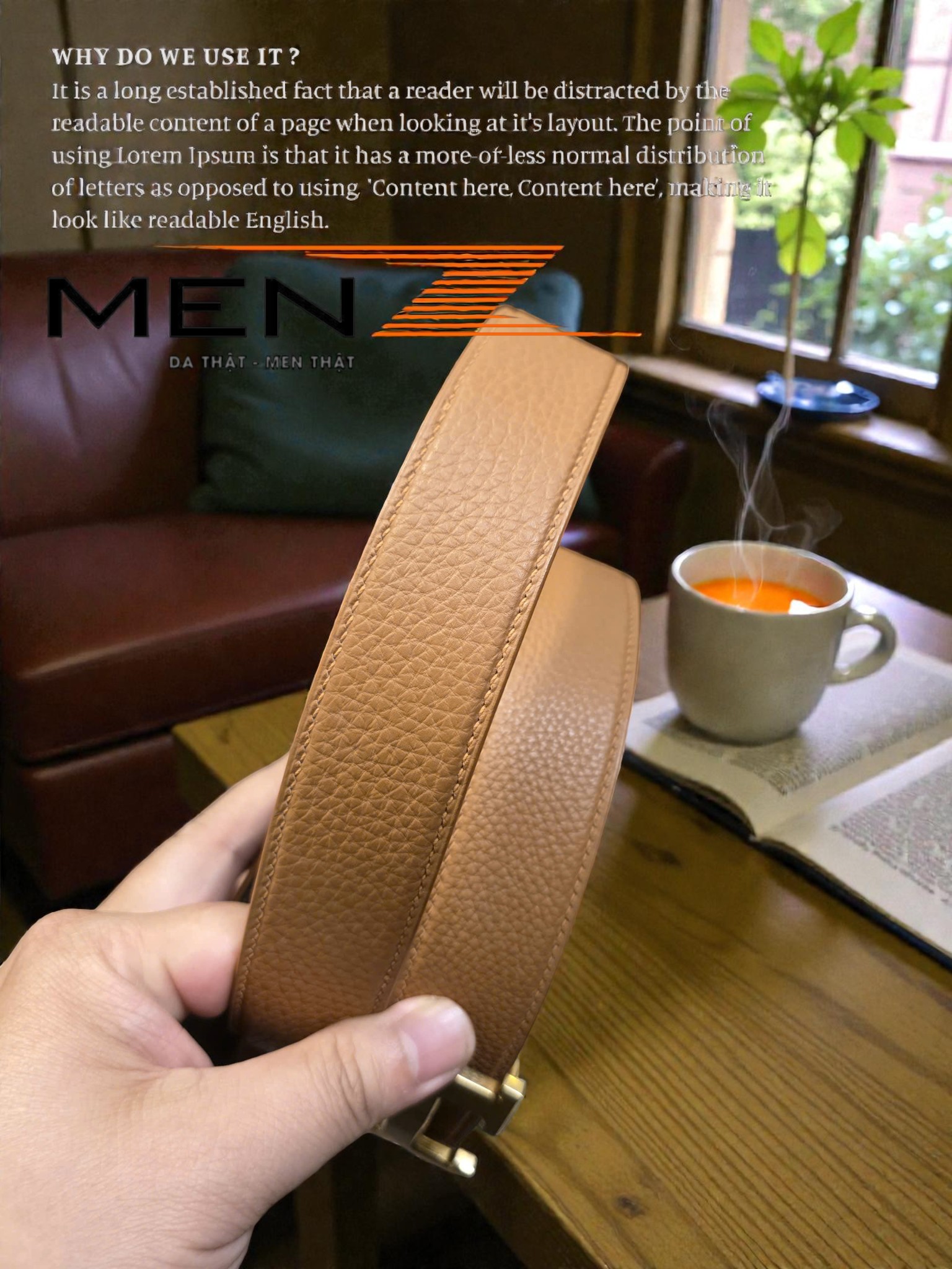 Chi tiết vân da Togo Hàn tinh tế trên thắt lưng nam