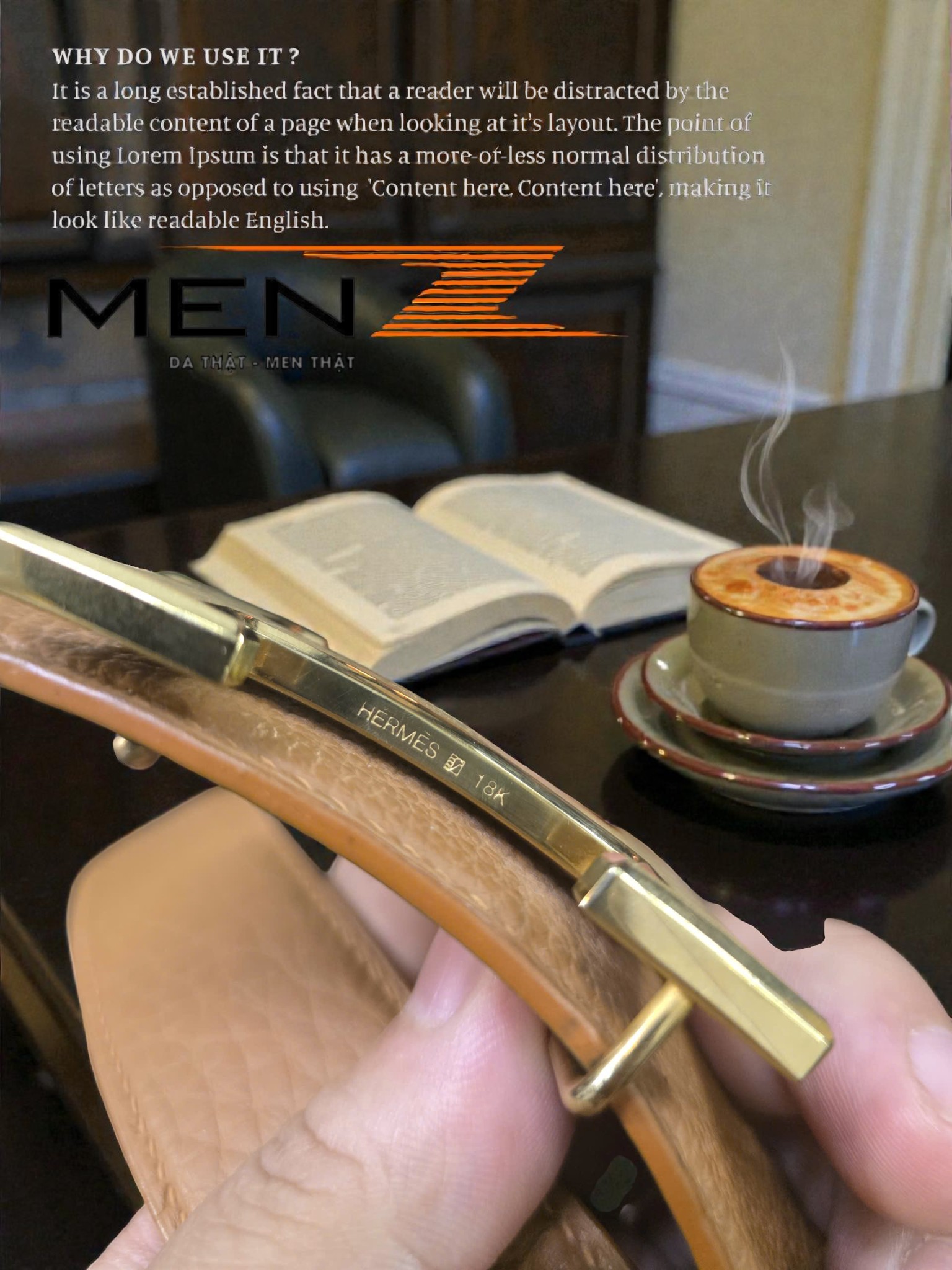 Dây lưng nam da Togo Hàn khâu tay bền bỉ theo thời gian